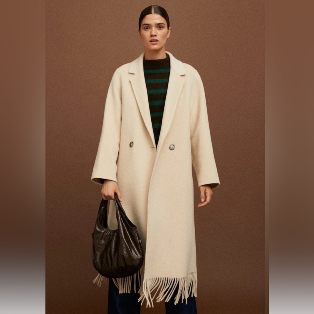 Mango Fringe Wool Blend Coat